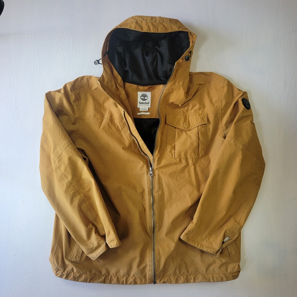 Timberland Mens XXL Waterproof Hooded Jacket Wheat Tan Mesh Lined Rain Coat